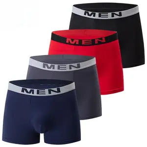 Men's Boxer Briefs 4 Pack Cotton Stretch Breathable Antibacterial Underwear - Comfortable Elastic Waistband Trunks for Sports Daily Wear, Black Red Gray Navy