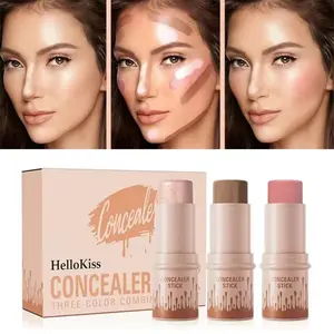 3 Pack Makeup Stick Set-Highlighter, Contour & Blush Trio, Long-Lasting Waterproof Concealer Pen Kit forNatural Face Sculpting & Glow