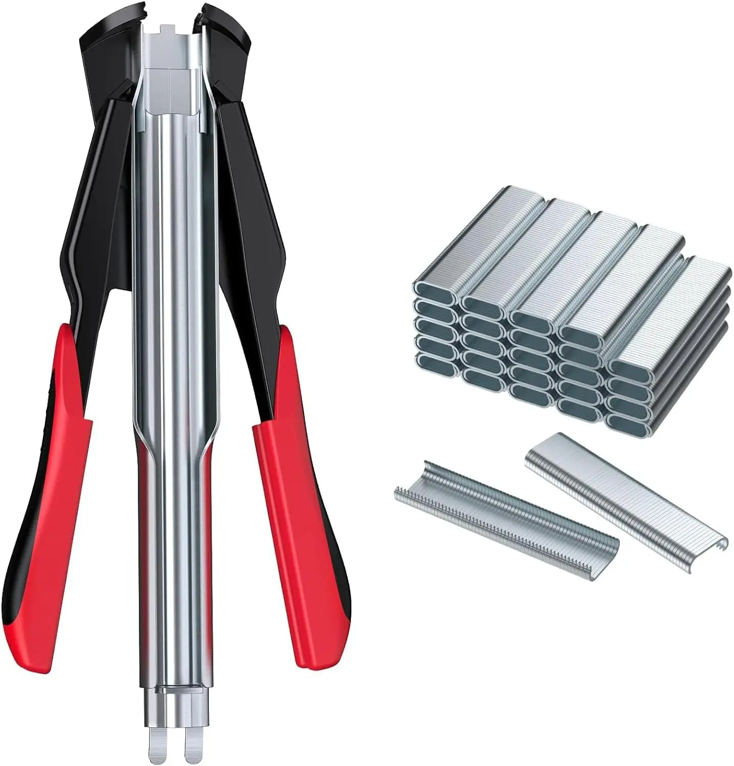 Proster Hog Ring Pliers Kit with 2500pcs Rings Auto-Feed 50pcs Magazine | 2500Galvanized Rings(8-10mm dia 20mm crown) Heavy-duty Steel+TPR Grip For Fencing Mattress Car Seat Sofa Pet Cage Bag Sealing