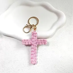 Macrame Cross Keychain Jesus Key Chain Christian Car Accessories Handmade Soft Cross Keychain Boho Decor for Women Men Gifts Elegant Design Versatile Use Handcrafted Charm Perfect for All