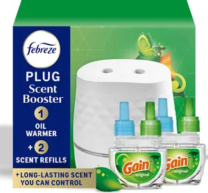 Plug Scent Booster Starter Kit – Air Freshener, Oil Diffuser, Continuous Scent Device, Includes 2 Gain Refills