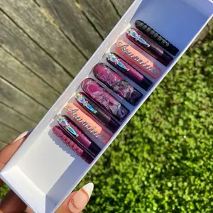 Aquarius Szn Inspo. 10pcs Nail Set. 100% handmade customized press-on nails. Includes nail kit with nail glue, double sided sticky tabs, mini nail buffer, mini nail file, mini alcohol prep pads, mini cuticle pusher, cuticle trimmer and mini cuticle oil.