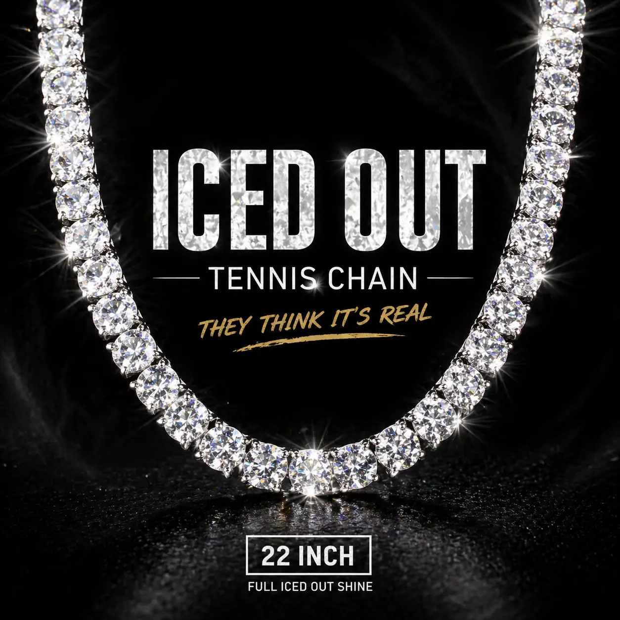 Iced Out Tennis Chain, 4mm Alloy Plated Cubic Zirconia Necklace, 22 Inch with Diamond-Like Shine for Daily Wear, Neck Jewelry, Simulated Zircon Diamond, Tennis Links, Sparkling Cz Necklace, Bling Necklace
