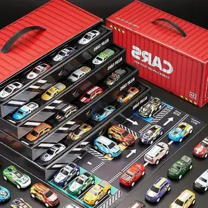 High-End Gift Box Set, Simulation Parking Lot Model Inertial Alloy Cars, Mini Racing Car Color Set, Vehicle Playset, Suitable for Ages 3+