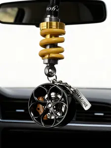 Cool Car Wheel Brake Caliper & Shock Absorber Mirror Hanging Ornament, Auto Modification Interior Decoration, Bag Pendant for Car Enthusiasts, Car Accessories