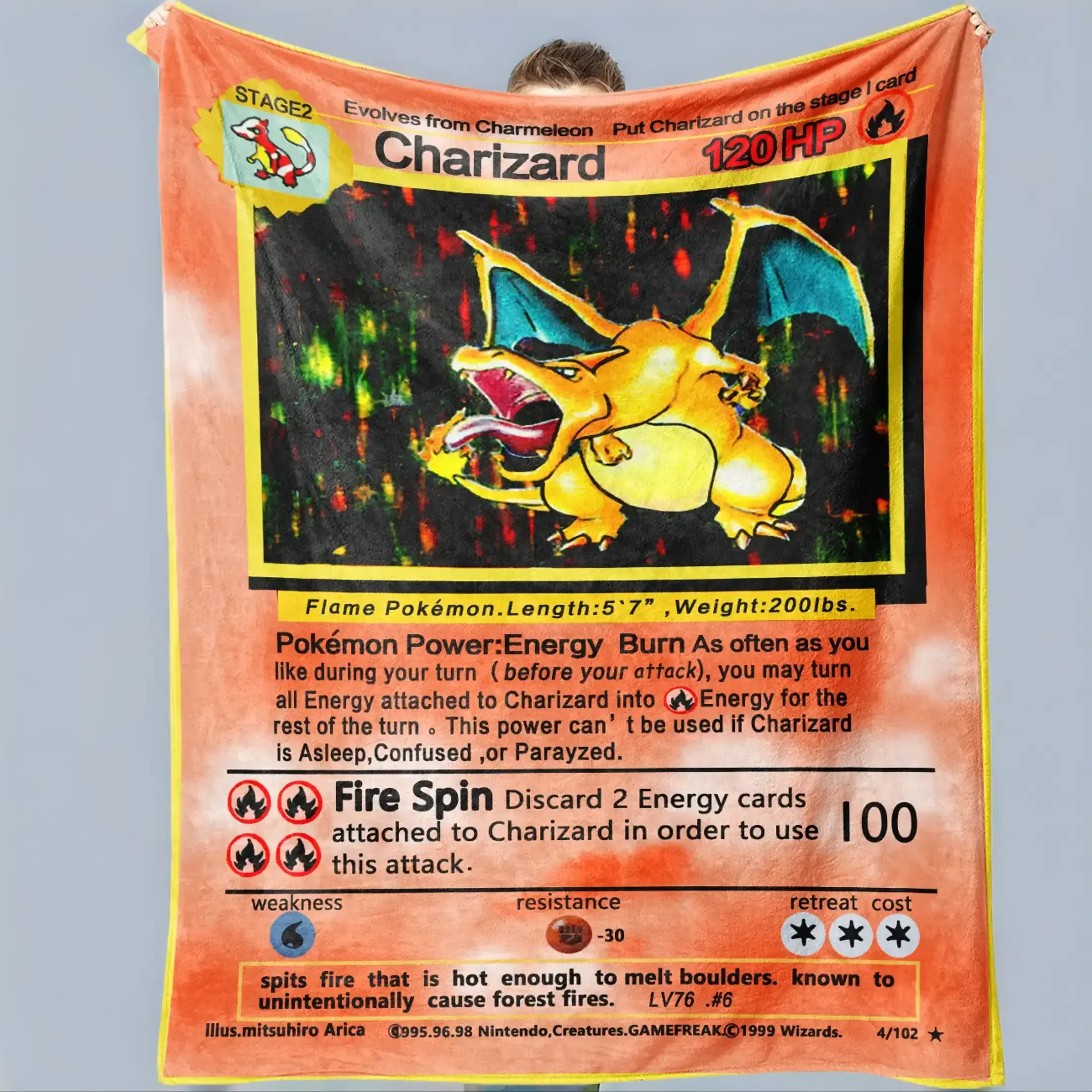 Pokemon Charizard Print Flannel Blanket, Soft Warm Throw Blanket, Air-conditioned Room Blanket, Flannel Cozy Blanket, Warm Nap Blanket for Home Office