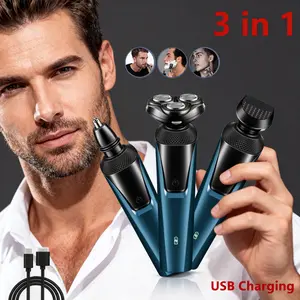 Electric Razor Usb Rechargeable 3-In-1 Men'S Professional Multi-Function Cheek Beard Trimmer Men Nose Hair Cutting Barber Shaver Machine Waterproof Cordless Shavers Type-C, 120mins Runtime Plug & Play Blue Fashion Accessories