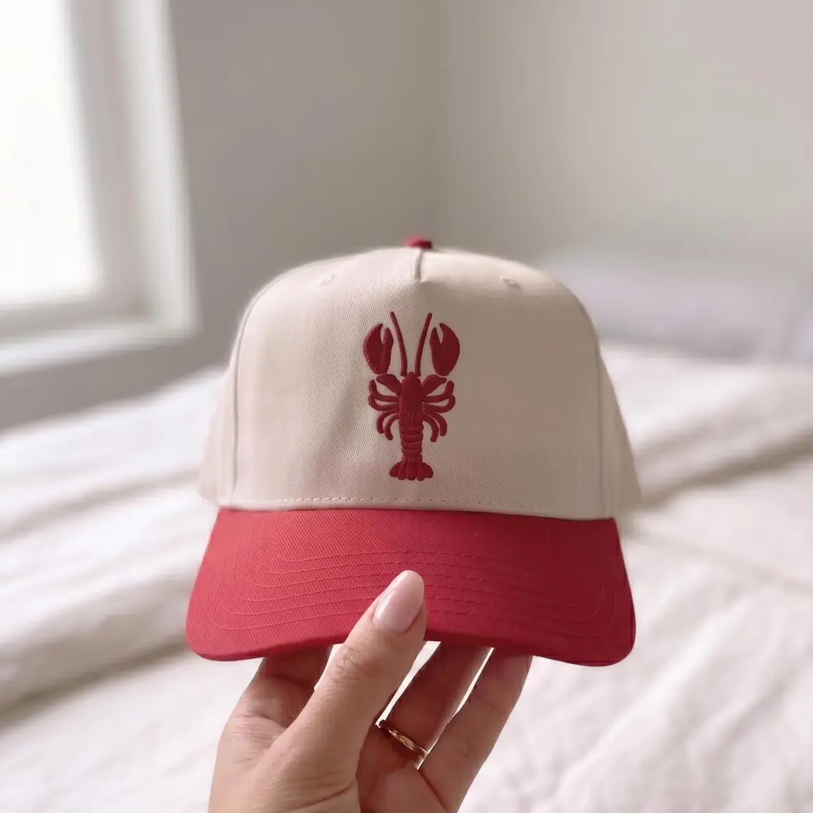 Lobster Hat Embroidered - Crayfish Hat | Coastal Aesthetic Cap | Maine Hat | Seafood Hat | Crawfish Hat | Nautical Hat | Fishing Hat