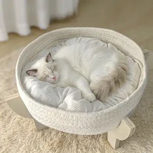 High-Leg Pet Bed, Cat Bed with Soft Cushions, Rattan Frame and Upholstery, Modern Minimalist Luxury Indoor Pet-specific High-Leg Cat Bed for Small Cats and small dogs.(s,m,B,size)