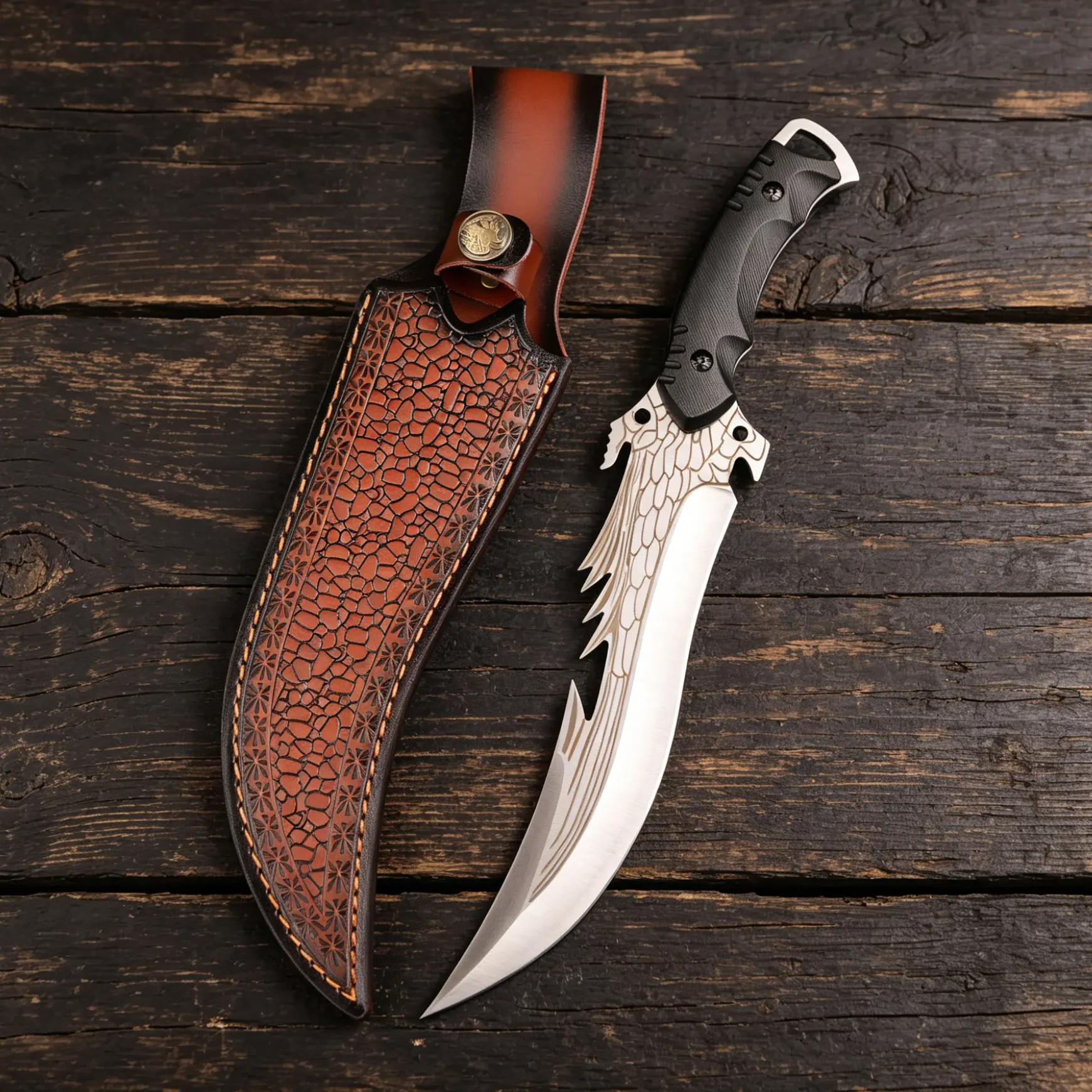 Stainless Steel Kitchen Prep Knife with Leather Sheath, Ergonomic Handle for Home Cooking, BBQ, Camping Meal Prep & Food Slicing