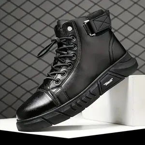 Shoes for Gentlemen Durable Men's High-Top Skate Shoes - Breathable, Non-Slip Sole with Zip & Elastic Closure, Comfortable Casual Sneakers for All Seasons