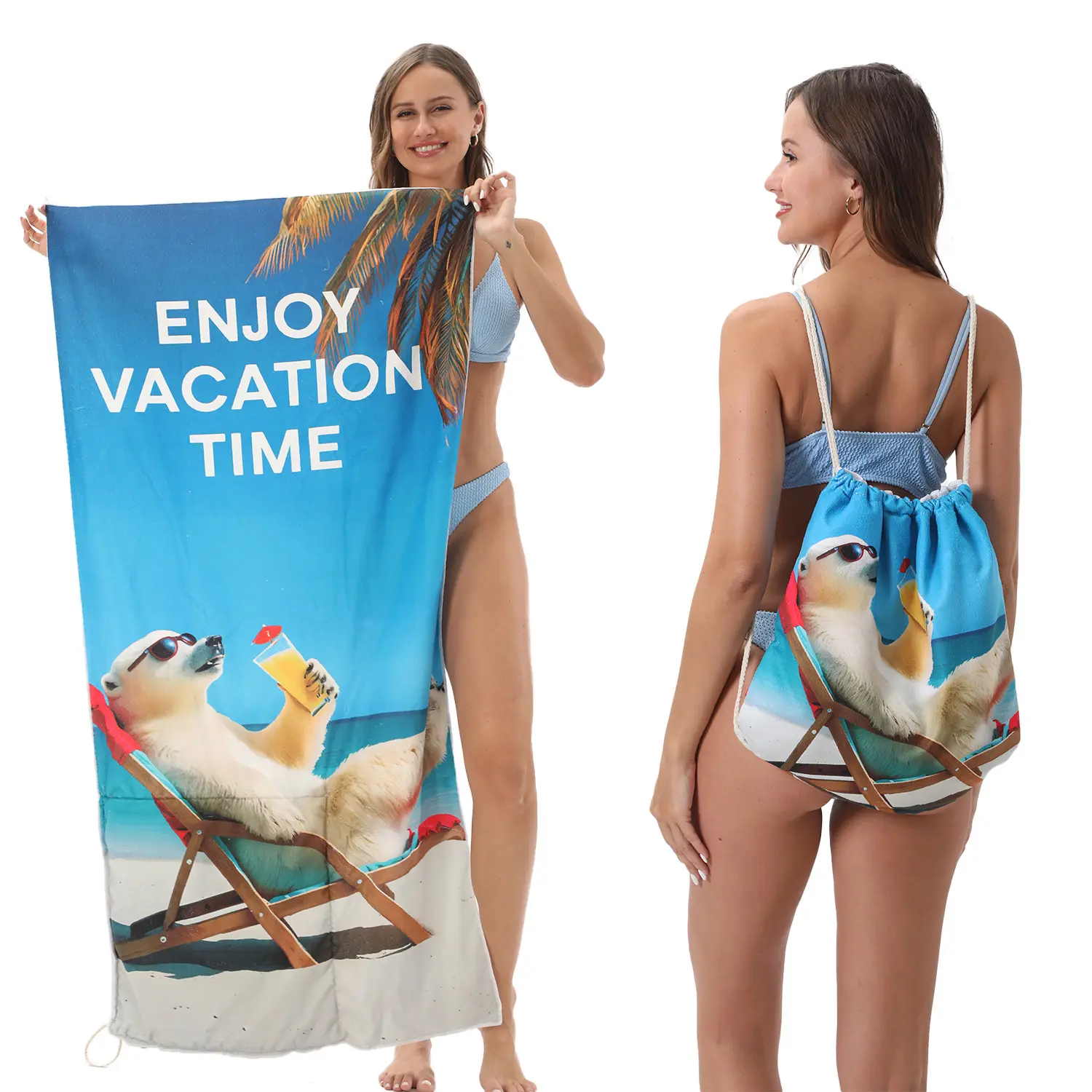 Travel Beach Towel 2 in 1 Foldable Sand-Free Beach Towel with Storage Pouch Quick-Dry Swimming Towel Lightweight Beach Blanket for Swimming Pool Beach Vacation Surf Yoga Accessories