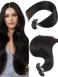 50pcs Real Hair Extensions, Lightweight Individual Extensions, Nail Shape Interface, Heat Bonding Technology, Smooth Straight Hair, 50g Per Pack, Human Hair