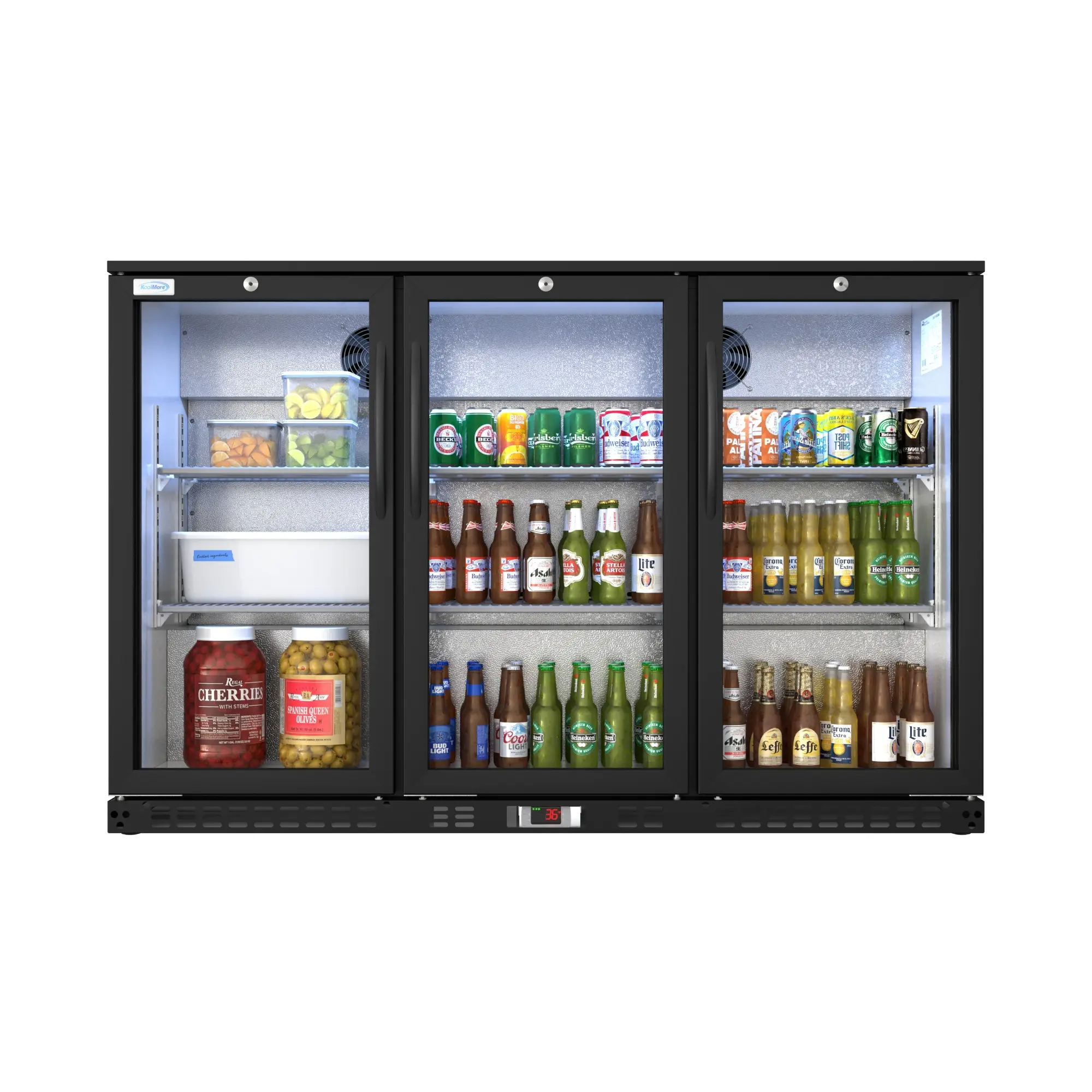 53 in. Commercial Three-Door Back Bar Refrigerator in Black - 13 Cu Ft. BC-3DSW-BK