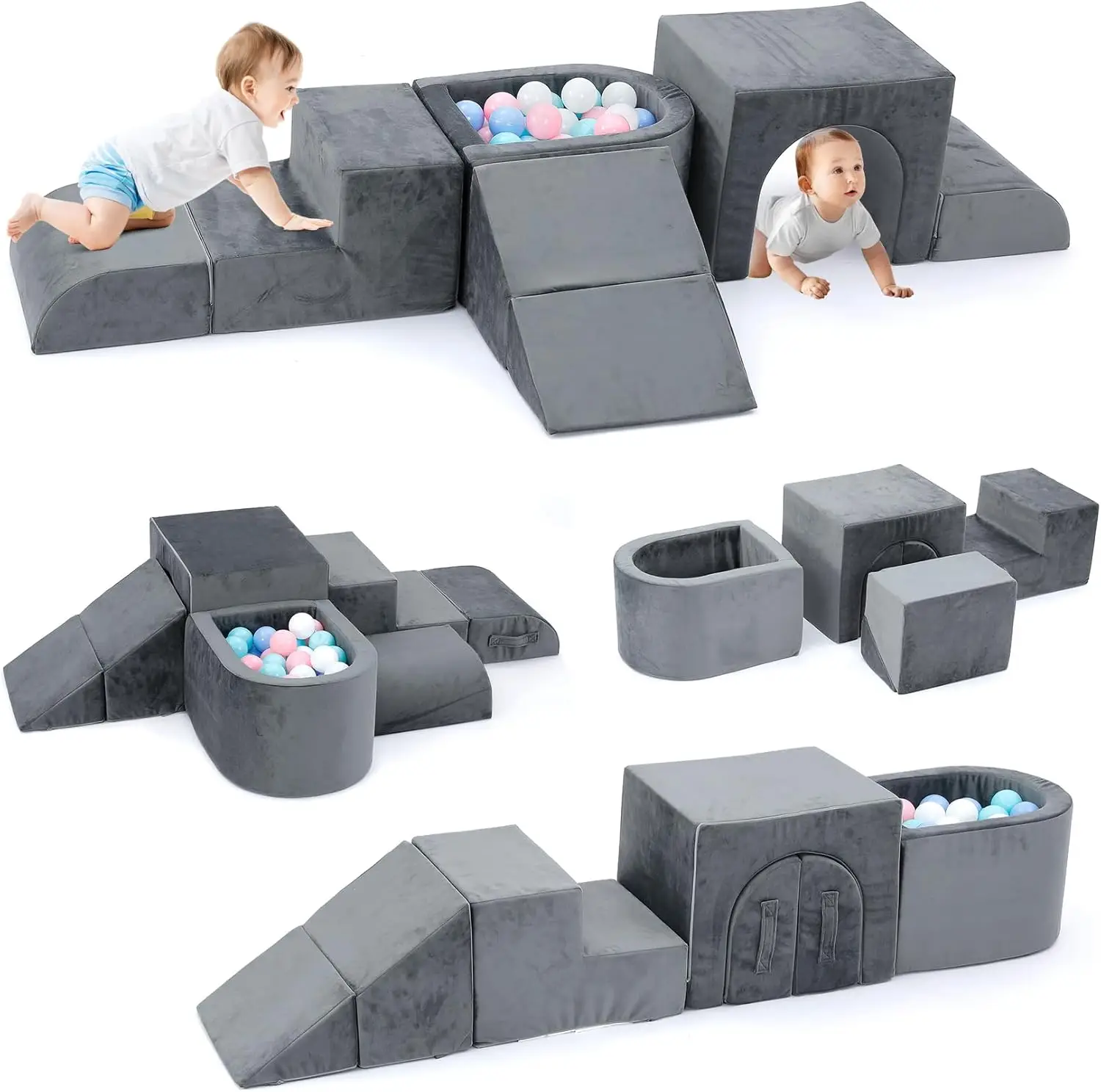 Foam Climbing Blocks, 6 Pieces Climbing Toys for Toddlers 1-3 Year Olds, Soft Foam Blocks for Crawling & Sliding Indoor Play, Safe & Durable Baby Sens