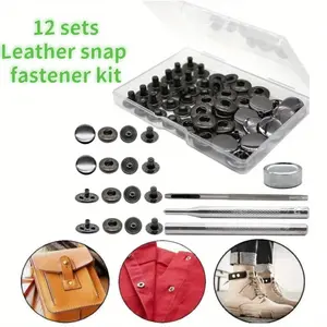 12 Set Leather Snap Fasteners Kit,15mm Metal Snap Buttons Kit Press Studs with 4 Install Tools,Rivets and Snaps for Clothing,Jeans,Jackets,Bracelets,Bags,Christmas Party Gifts,Hand Tools Kits