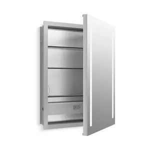 Kohler Verdera 24" x 30" Lighted Single Door Medicine Cabinet with Three Shelves, Built-in Outlets and Flip Out Magnifying Mirror - CA Title 24 Compliant