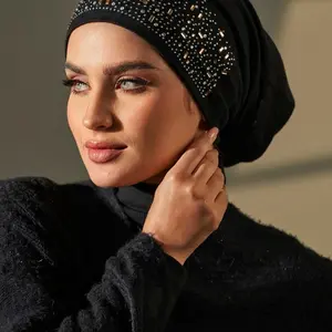 Women's Irregular Rhinestone Tube Hat Hijab, Fashion Elegant Instant Classic Solid Color Headscarf, Multi-Functional Elastic Head Wrap, Turban Hijab