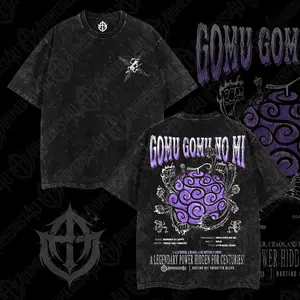 AnimeDust4U Retro Vintage Gomu Gomu No Mi Legendary Fruit Hito Hito No Mi Oversized Washed T-Shirt 100% Premium Cotton S-5XL