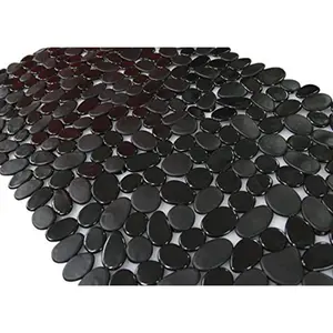 SONGZIMING Non-Slip Pebble Bathtub Mat Black 16 W x 35 L Inches (for Smooth/Non-Textured Tubs Only) Safe Shower Mat with Drain Holes, Suction Cups for Bath