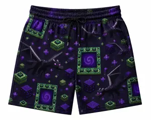 Unisex Mine Blocks World Printed Breathable High Street Men's Summer Mesh Shorts 100% Polyester Quick Dry Elastic Waist Unique Design for Youth Fashion Menswear Casual