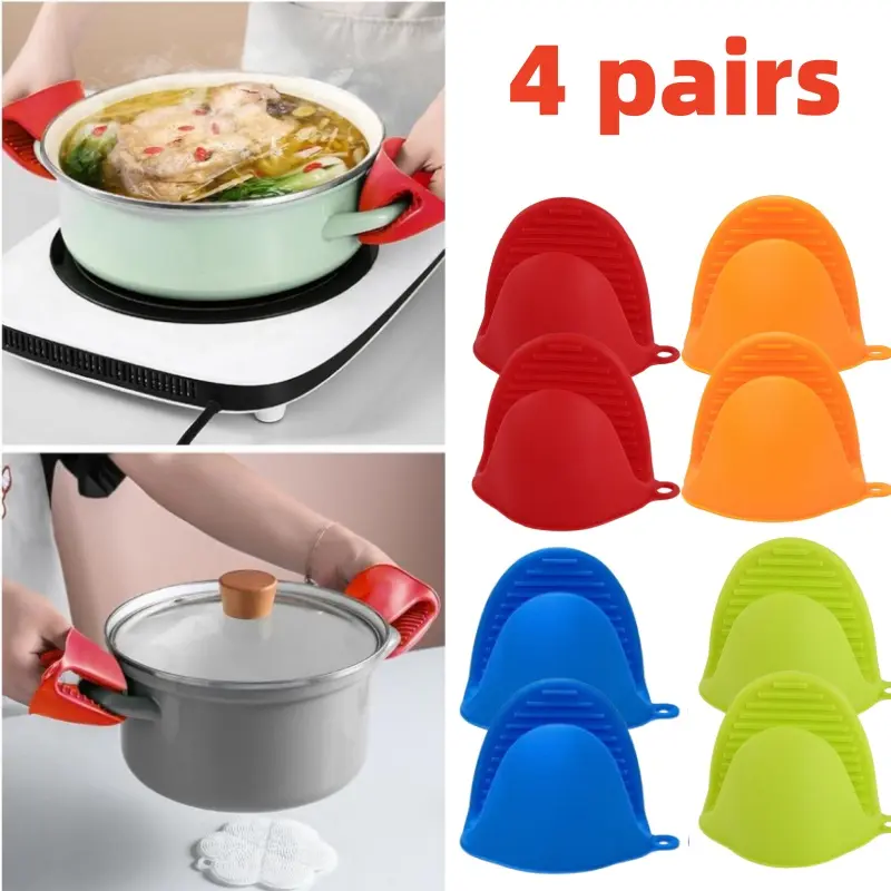 4 Pairs of Heat-resistant Kitchen Gloves Set , Air Fryer Gloves, Multicolour, Cooking and Baking Clamp Gloves, Home Outdoor Kitchen Cooking Accessories