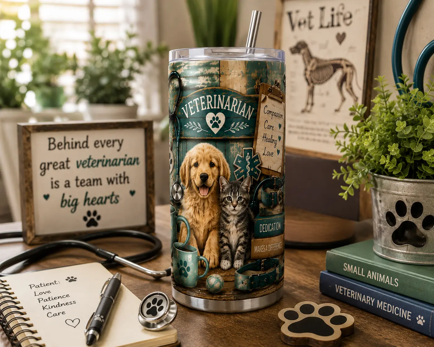 Veterinarian 20oz Skinny Tumbler | Vet Tech Gift | Veterinary Stainless Steel Insulated Coffee Cup | Dog & Cat Lover Gift life