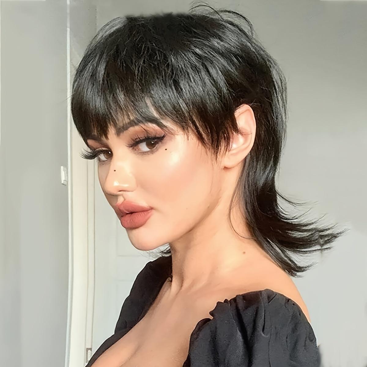 Short Pixie Cut Synthetic Wigs With Bangs For Women COS WIG Mullet Wig Fashionable For Daily Use Party