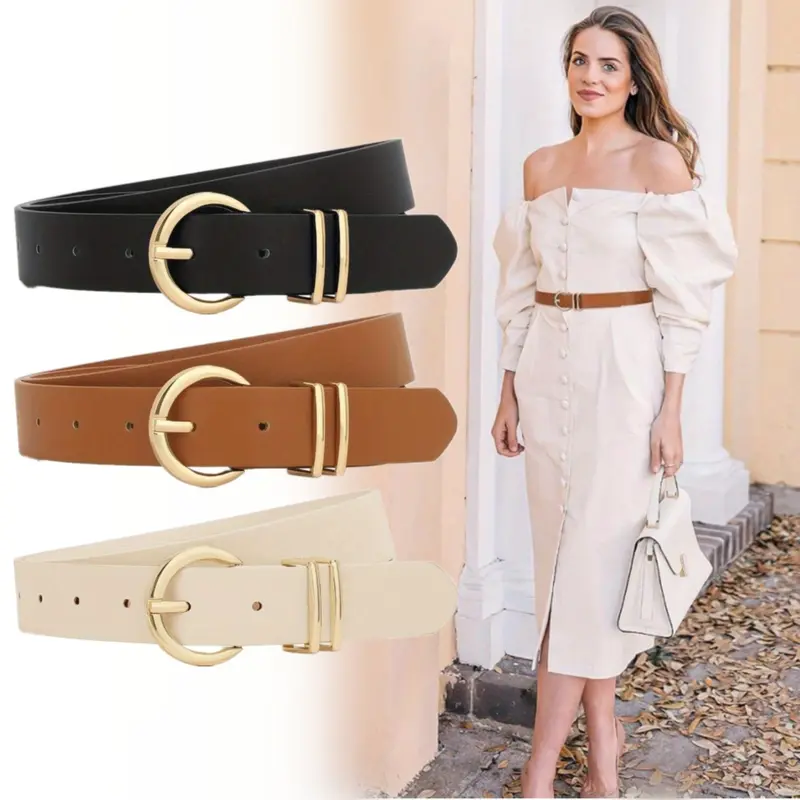 3 Pack Women Belts For Jeans Dresses Pants,105cm Length Ladies Leather Waist Belt with Gold Buckle,Hand Tools Kits