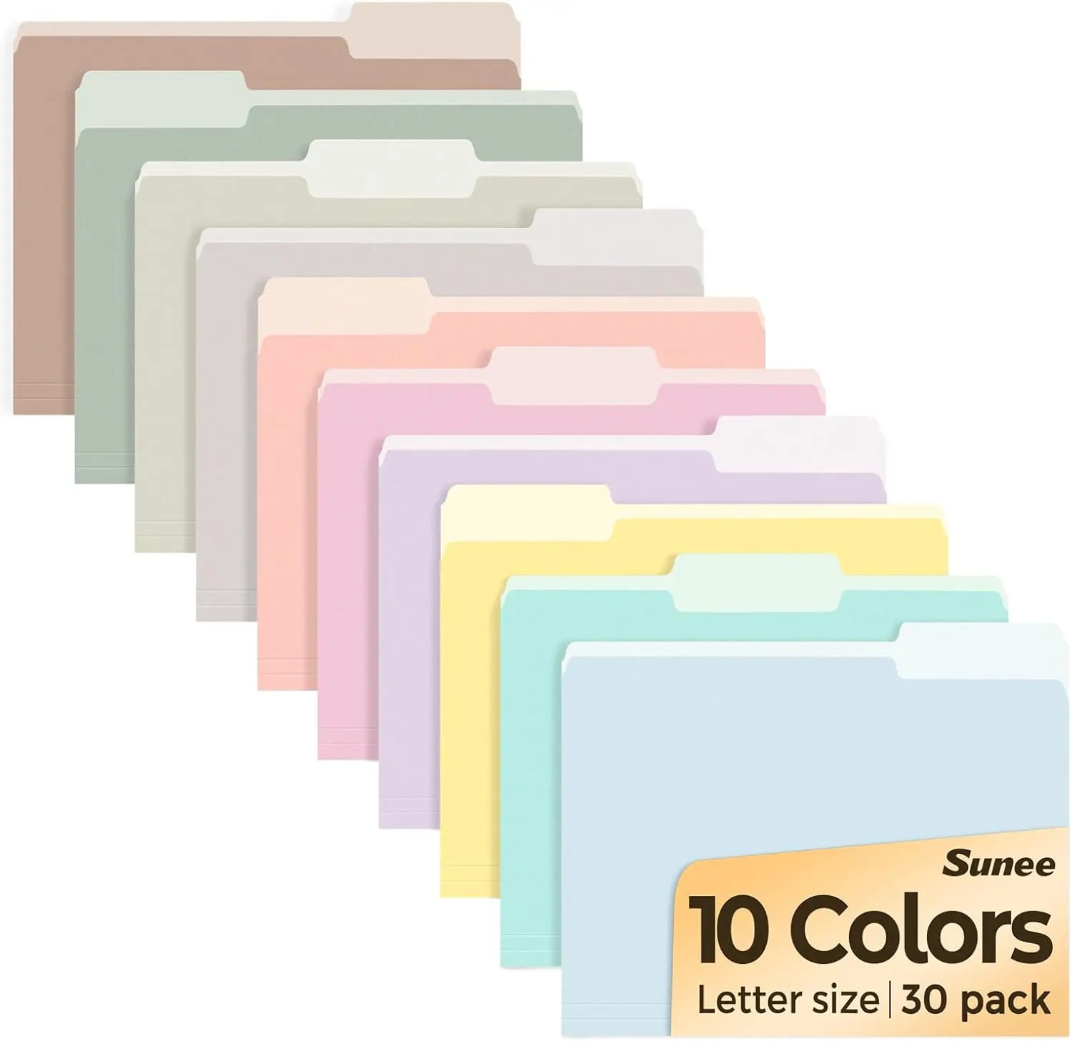 SUNEE File Folders, 30 Pack Letter Size Manila Folders 8.5" x 11", 10 Assorted Colors with 1/3-Cut Tabs for Home, School & Office Organization