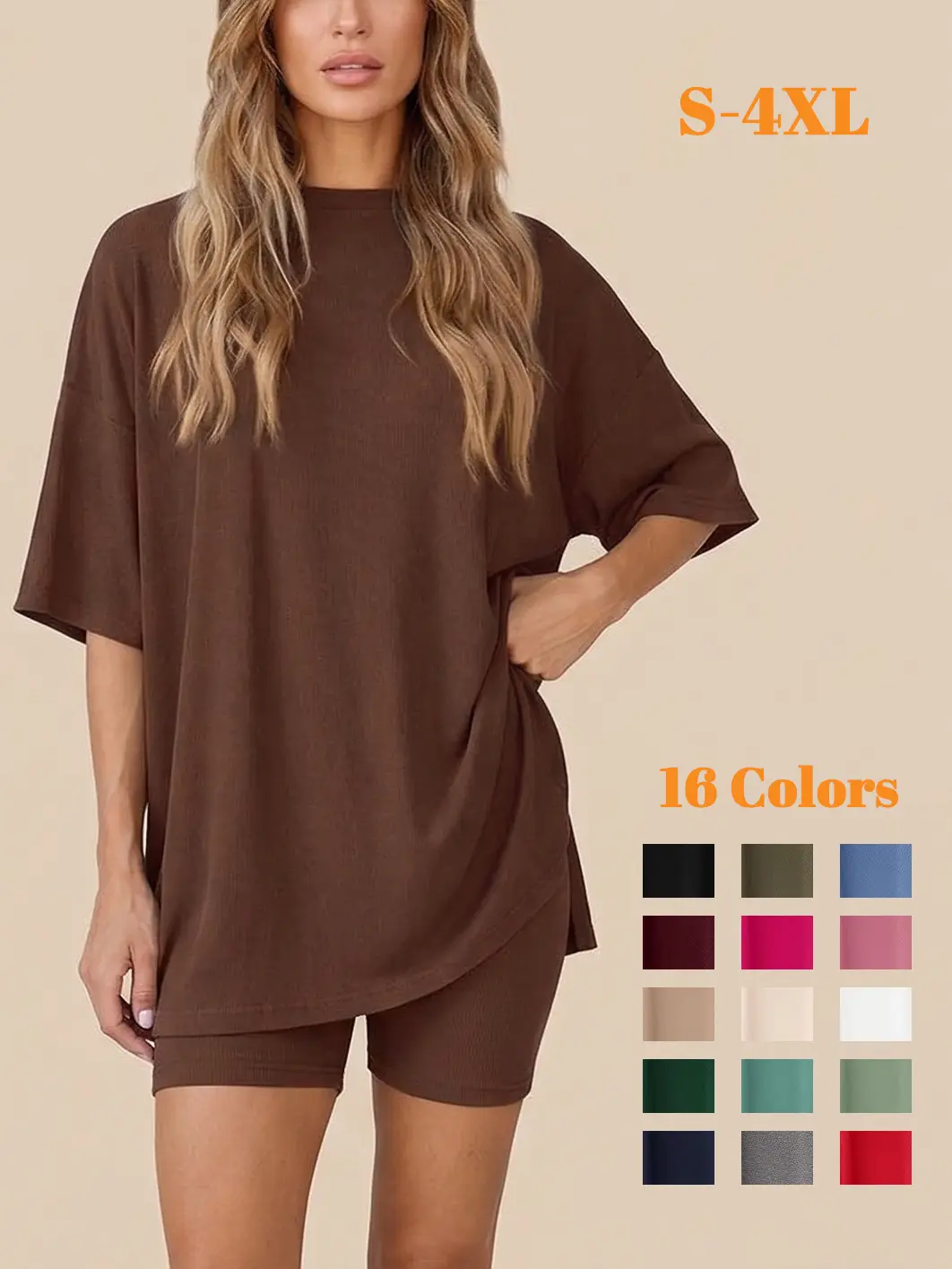 Crewneck Two-Piece Set For Women(S-4XL) Summer Casual Oversized Split Hem T-Shirts & Right-Side Patch Pocket Fitted Shorts Minimalist Lounge Wear Comfy Homewear Cozy Pjs