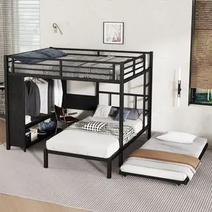 Twin/Full/Queen over Twin Bunk Bed with Built-in Wardrobe Metal Bunk Bed with Trundle Foldable Desk Ladders Noise-reduced design Black 17ft Multi-Position Foldable Aluminum Ladder