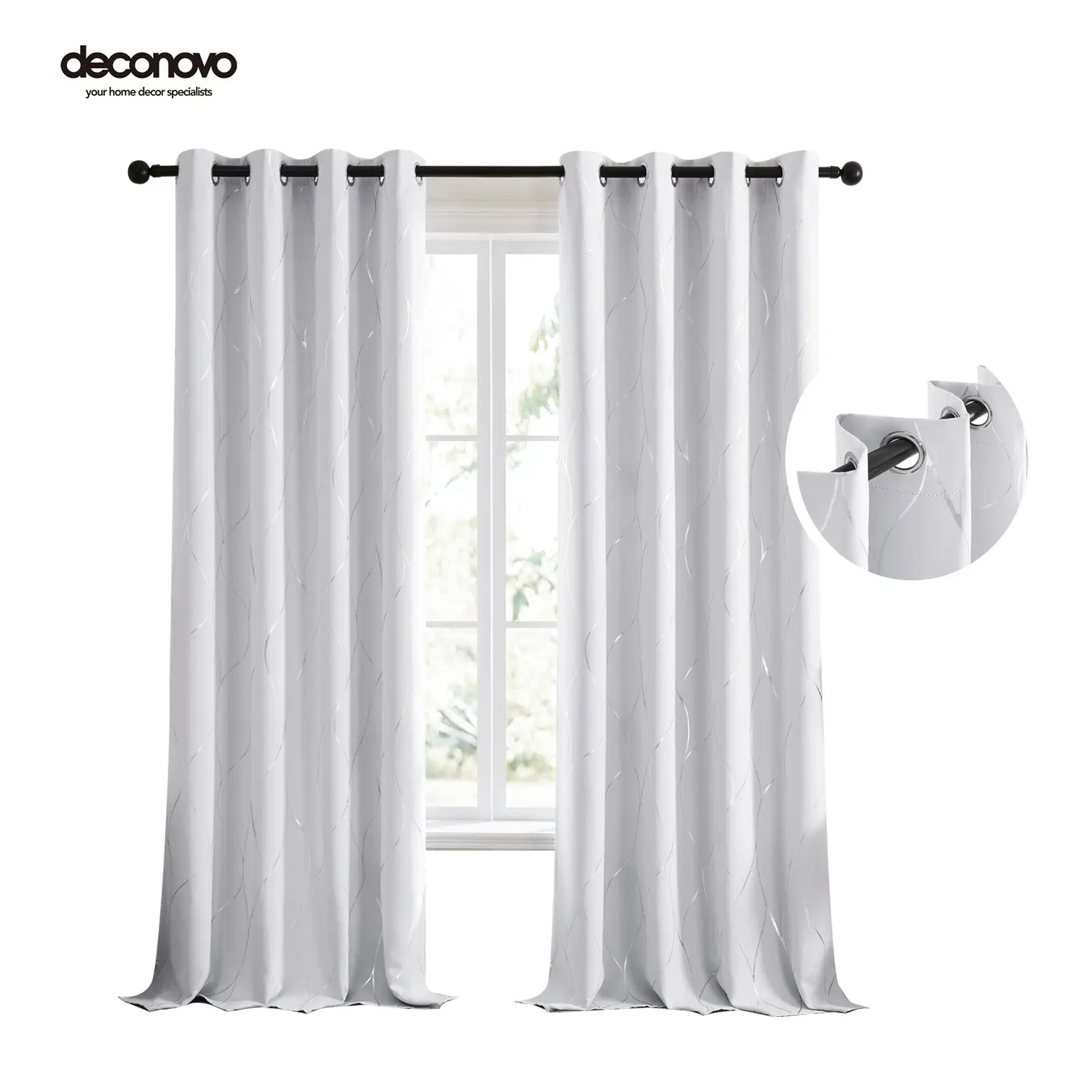 Deconovo Blackout Curtains (2 Panels, Silver|Gold Wave Print) - Thermal Insulated, Soundproof Room Home Decor Drapes for Living Room, Bedroom & Office Deconovo Blackout Curtains (2 Panels, Silver|Gold Wave Print) - Thermal Insulated, Soundproof Room Home Decor Drapes for Living Room, Bedroom & Office