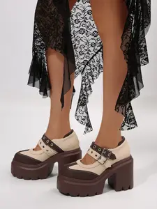 Women's Y2K Colorblock Mary Jane Shoes, Thick Sole Chunky Heel Single Shoe, Adjustable Buckle Fit, Casual Height Increasing Sneakers