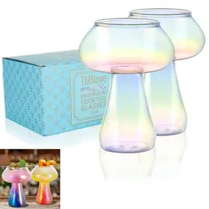 | TMNovo Mushroom Glasses | 12 Oz Sturdy Dishwasher Safe Set Of 2 | Iridescent Rainbow Glassware | Mushroom Cocktail Glass | Mushroom Cups| Mushroom Accessories | Glass Mushroom Vase | Mushroom Mug | @TMNovo1 | #tiktokshopmushroom |