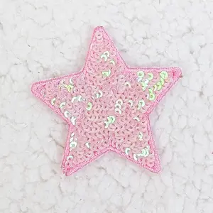 LIGHT PINK sequin STAR HAT/POCKET Patch