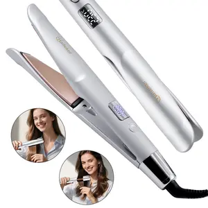 2 in 1 Hair Straightener and Curler - Twist Flat Iron Curling Iron for Smooth Curls & Sleek Straight Salon Results - Dual Voltage Ceramic Straightener,11 Adjustable Temp,Anti-scald design