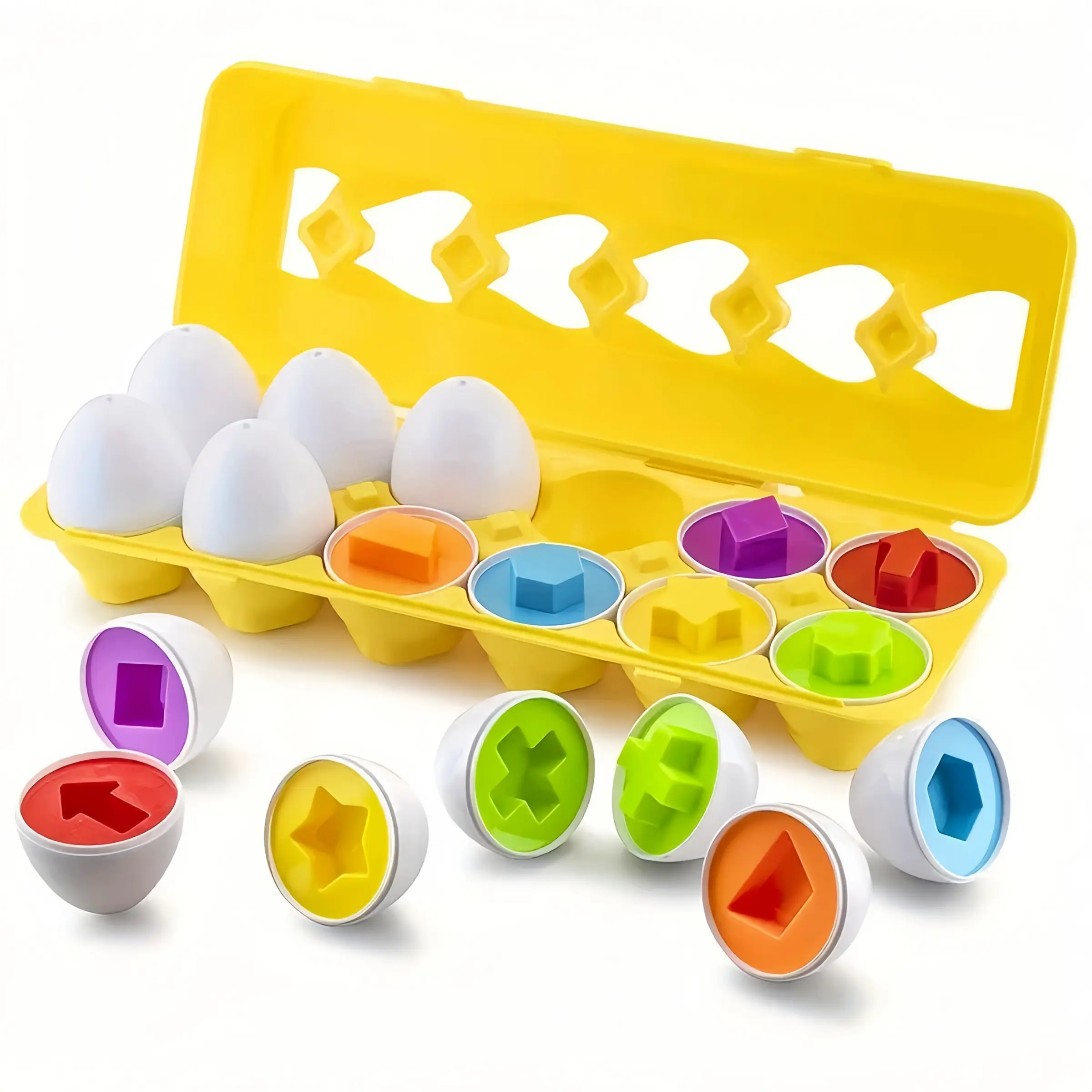 12-Piece Early Education Matching Smart Eggs Set, Color Shape Number Cognitive Learning Toys, Suitable for Early Learning & Fine Motor Skills, Shape Sorter