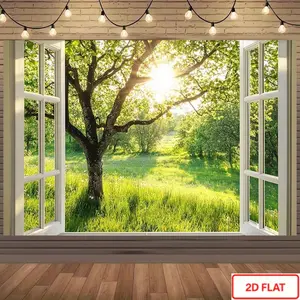 1pc Spring Sunshine Window Decal - Decorative Stickers, Vibrant Green Nature Scene with Sunlit Effect, Polyester Material, Perfect for Easter, Earth Day, and Home Decor, Multiple Sizes Available, Home Decor Enhanceme
