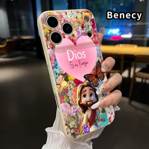 Straight Edge Phone Case for iPhone 17 15 16 14 Pro Max 13 12 11 XR XS Plus Air E God is My Strength Pattern Anti-Scratch Shockproof Soft Liquid Silicone Protective Cover Smartphone Casing