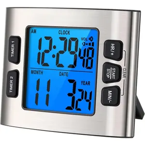 X-TIM12 TM02 24 Hours Digital Timer with Dual Kitchen Timers for Cooking, Stop Watches Magnetic Timer Clock with Adjustable Alarm Volume & LCD Backlit Display, Classroom Timer for Kids & Teachers