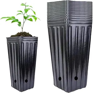 25 Pcs Plastic Deep Plant Nursery Pots, 9.8" Tall Tree Pots Black Deep Seedling Container Pots with Drainage Holes for Indoor Outdoor Garden Plants (25 Pcs)