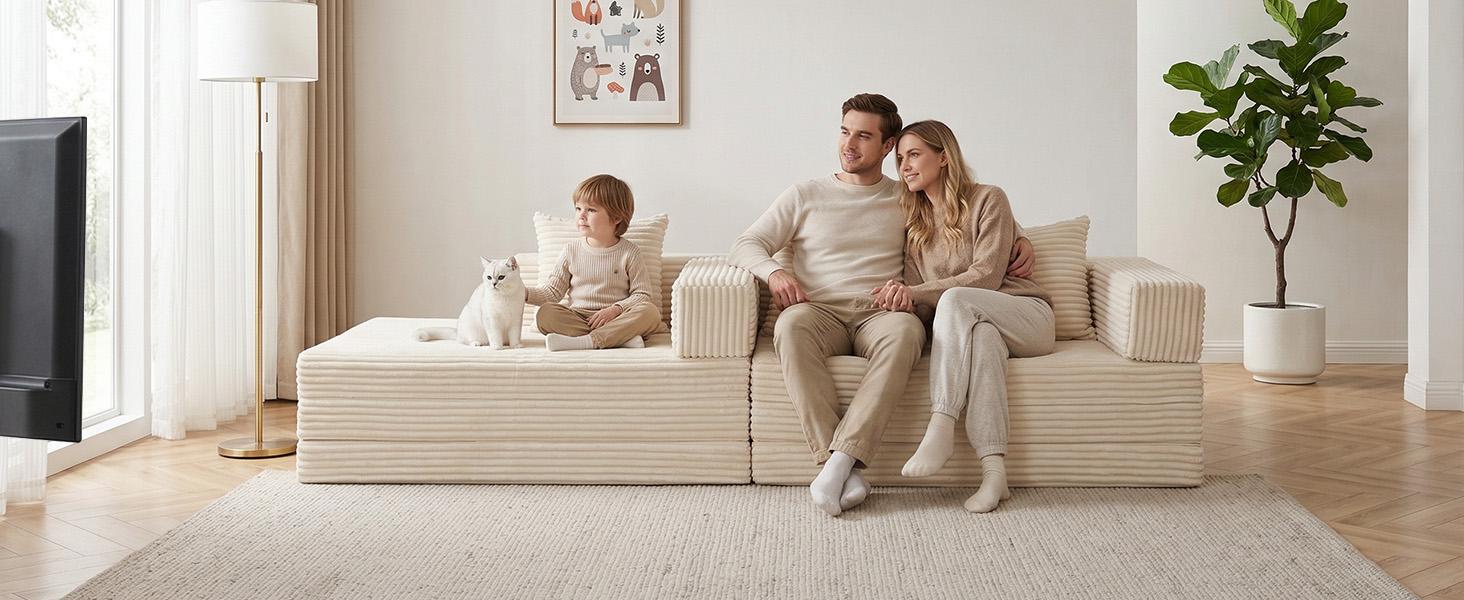 Winzoo DIY Folding Boneless Couch,Oversized Convertible Modular Sectional Sofa Bed,Modern  Cloud Couch,Sleeper Sofa,Futon for Small Spaces Apartment