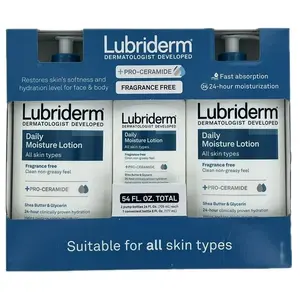Lubriderm Fragrance-Free Daily Moisture Lotion 3-Pack - Pro-Ceramide Infused, 24-Hour Hydrating, Youth-Boosting Lotion for Sensitive Skin Daily Care