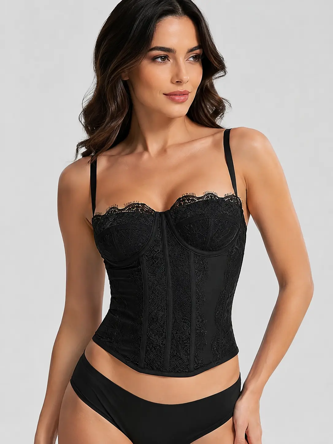 ROOSE CLOUD Women's Lace Bustier Corset Top, Adjustable Strap Asymmetrical Hem Shapewear Camisole, Women's Shapewear Top for Daily Wear Womenswear Basic