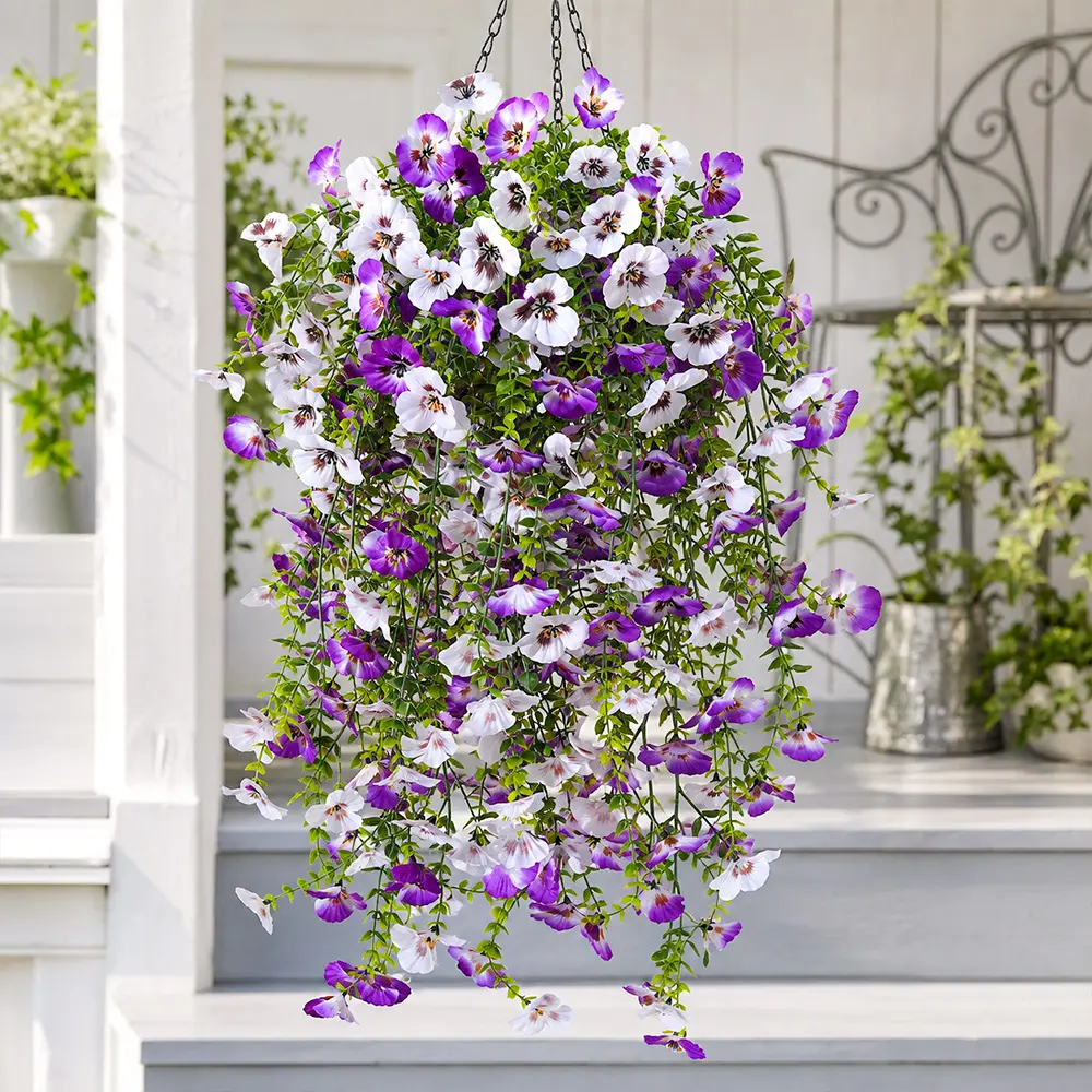 Serra Flora 6-Pack Floral Silk Fabric Artificial Morning Glory Hanging Vine Plants, UV-Resistant Realistic Faux Trumpet Flowers for Front Porch, Garden Everyday Decor, No Plug Included
