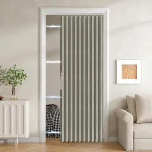 100% Blackout Fabric Folding Door Curtain with Magnetic Closure - Accordion Style  Sliding Doors, Closets,Wardrobe and Temporary Door Solutions Doorway Curtains(W42 x L78, Grey 1 Panel)