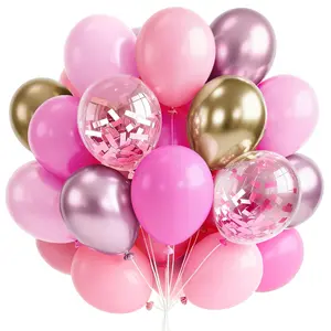 PartyWoo Pink and Gold Balloons 66pcs 12 Inch Metallic Gold Pearl Matte Hot Light Pastel Pink Confetti Balloons for Gender Reveal Baby Shower Bridal Shower Princess Birthday Party Decorations