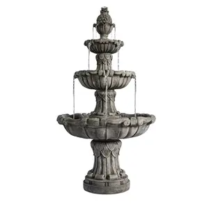 XBrand 58.3" 3-Tier Outdoor Freestanding Water Fountain - Classic Leaf Design, Gray Resin, Large Bird Bath with Pump - Ideal for Yard, Lawn and Garden, Porch Décor