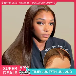 [HOT Widow's Peak M Hairline] West Kiss Glueless M Hairline Dark Brown Straight 13x6 Lace Front Wigs With Drawstring Ready To Wear Pre Plucked Hair DealsForYouDays